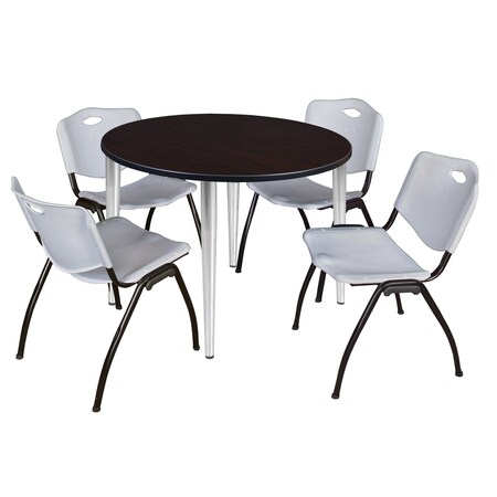 Regency Kahlo Round Breakroom Table Set, 48", Mocha Walnut/Chrome/Grey